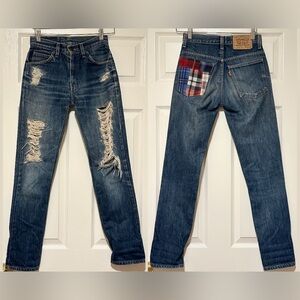 Levi's 607 04 Jeans W28 L30 Blue  Stonewashed Straight Denim Patchwork vint